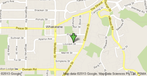 Map showing DEBOD House near Louvain Street in Whakatāne